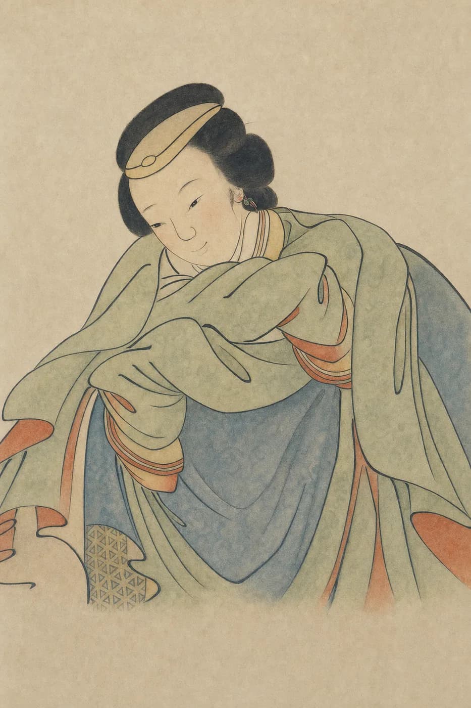 倚坐の美人（白描）