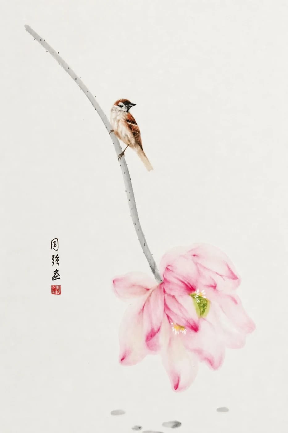 蓮上の雀